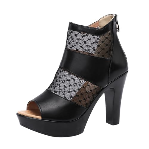 TNMIUH Damen Peeptoe Stiefeletten, 10cm Blockabsatz, Mesh, Plateau-Sohle, Reißverschluss, Sommer Sexy Absätze Sandalen, Pumps,Schwarz,Schwarz,39 EU TNMIUH Damen Peeptoe Stiefeletten, 10cm Blockabsatz, Mesh, Plateau-Sohle, Reißverschluss, Sommer Sexy Absätze Sandalen, Pumps,Schwarz,Schwarz,39 EU von TNMIUH