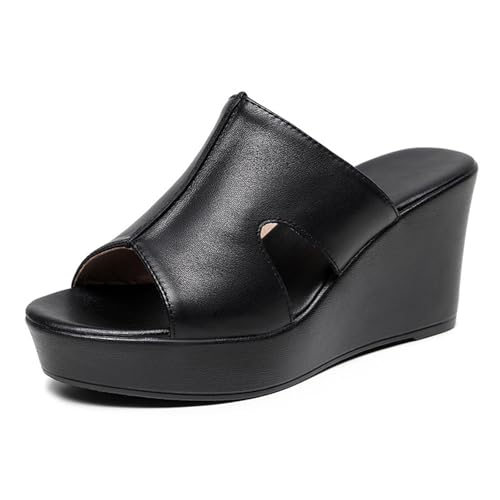 TNMIUH Damen Plateau Keilsandalen, Offene Zehenpartie Slip-On Pantoletten, Schwarz und Weiß, Hohes Plateau,Black 8cm,38 EU TNMIUH Damen Plateau Keilsandalen, Offene Zehenpartie Slip-On Pantoletten, Schwarz und Weiß, Hohes Plateau,Black 8cm,38 EU von TNMIUH