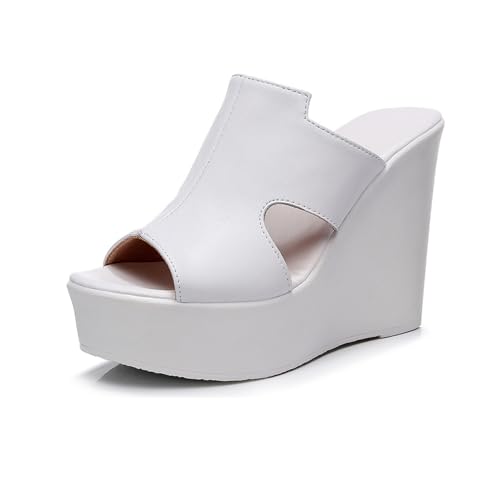 TNMIUH Damen Plateau-Leder Pantoletten, Peep-Toe Zehenpartie Slip-On Hoher Keilabsatz Sandalen, Sommer Freizeit High Plateau Slides,Schwarz und Weiß,White 11.5cm,33 EU TNMIUH Damen Plateau-Leder Pantoletten, Peep-Toe Zehenpartie Slip-On Hoher Keilabsatz Sandalen, Sommer Freizeit High Plateau Slides,Schwarz und Weiß,White 11.5cm,33 EU von TNMIUH