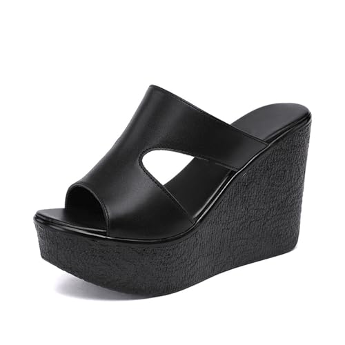 TNMIUH Damen Plateau-Pantoletten, 11cm Keilabsatz Sandalen, Schwarz, Peeptoe-Design, Sommer High Plateau Hausschuhe,Schwarz,38 EU TNMIUH Damen Plateau-Pantoletten, 11cm Keilabsatz Sandalen, Schwarz, Peeptoe-Design, Sommer High Plateau Hausschuhe,Schwarz,38 EU von TNMIUH