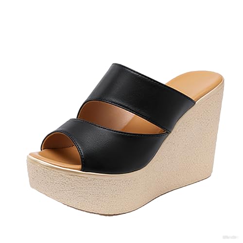 TNMIUH Damen Plateau-Pantoletten, Sandalen mit Keilabsatz, 11cm, Peeptoe, Sommer High Plateau Hausschuhe, in Weiß, Schwarz oder Gold,Schwarz,39 EU TNMIUH Damen Plateau-Pantoletten, Sandalen mit Keilabsatz, 11cm, Peeptoe, Sommer High Plateau Hausschuhe, in Weiß, Schwarz oder Gold,Schwarz,39 EU von TNMIUH