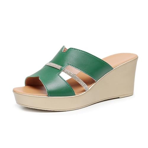 TNMIUH Damen Plateau-Pantoletten, Sandalen mit Keilabsatz, Peep-Toe Design, Schwarz und Weiß, Sommer High Plateau Slides,Green 6cm,33 EU TNMIUH Damen Plateau-Pantoletten, Sandalen mit Keilabsatz, Peep-Toe Design, Schwarz und Weiß, Sommer High Plateau Slides,Green 6cm,33 EU von TNMIUH