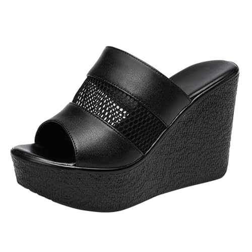 TNMIUH Damen Plateau-Pantoletten mit Mesh, 11cm Keilabsatz, Peeptoe, Sommer High Plateau Hausschuhe, Schwarz/Weiß,Schwarz,42 EU TNMIUH Damen Plateau-Pantoletten mit Mesh, 11cm Keilabsatz, Peeptoe, Sommer High Plateau Hausschuhe, Schwarz/Weiß,Schwarz,42 EU von TNMIUH