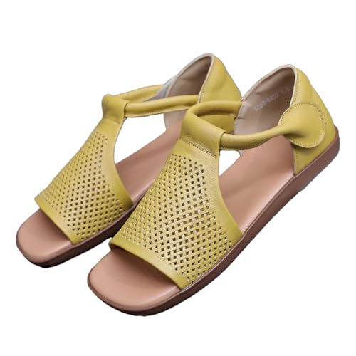TNMIUH Damen Sandalen mit Perforiertem Design, Leder, Flache Sohle,Sommer Freizeit Sandalen für Damen,Gelb,38 EU TNMIUH Damen Sandalen mit Perforiertem Design, Leder, Flache Sohle,Sommer Freizeit Sandalen für Damen,Gelb,38 EU von TNMIUH