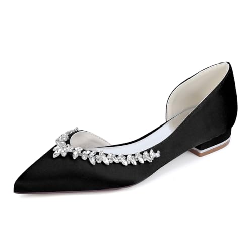 TNMIUH Elegante Damen-Ballerinas Mit Kristallverzierung, Spitze Form Flache Hochzeitsschuhe,Braut, Brautjungfer, Party Abendschuhe,Erhältlich Weiß, Elfenbein,Champagner,Schwarz,39 EU von TNMIUH