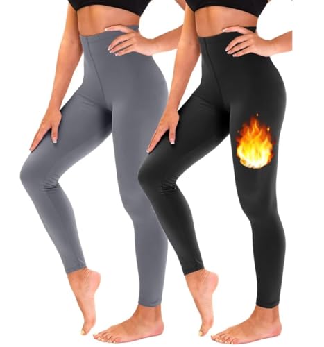 TNNZEET 2er Pack Thermo Leggings Damen Thermoleggins gefüttert Warme im Winter (Dunkelgrau/Schwarz,L-XL) von TNNZEET