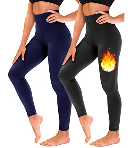 TNNZEET 2er Pack Thermo Leggings Damen Thermoleggins gefüttert Warme im Winter (Schwarz/Marineblau,S-M) von TNNZEET