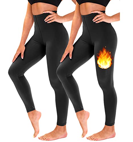 TNNZEET 2er Pack Thermo Leggings Damen Thermoleggins gefüttert Warme im Winter (Schwarz/Schwarz,S-M) von TNNZEET