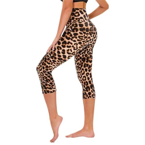 TNNZEET 3/4 Leggings Damen Capri Leggins, High Waist 7/8 Sporthose für Sport Gym(Leopard,L-XL) von TNNZEET