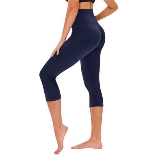 TNNZEET 3/4 Leggings Damen Capri Leggins, High Waist 7/8 Sporthose für Sport Gym(Marineblau,S-M) von TNNZEET