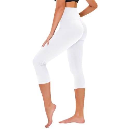 TNNZEET 3/4 Leggings Damen Capri Leggins, High Waist 7/8 Sporthose für Sport Gym(Weiß,S-M) von TNNZEET