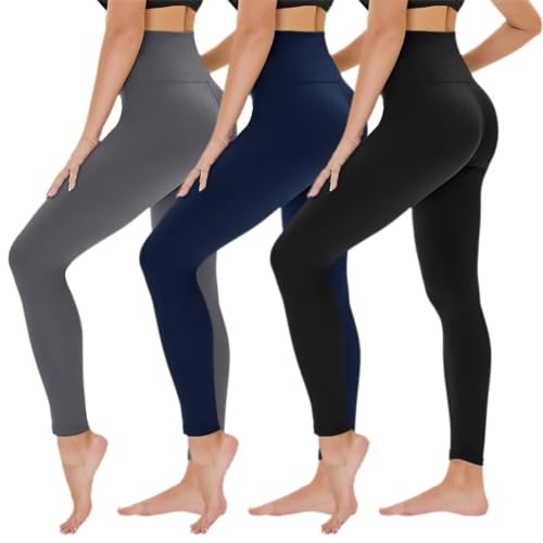 TNNZEET 3er Pack Leggings Damen High Waist Schwarz Leggins Blickdicht für Sport Gym(Schwarz/Dunkelgrau/Marineblau,S-M) von TNNZEET