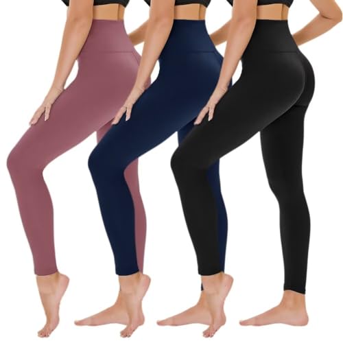 TNNZEET 3er Pack Leggings Damen High Waist Schwarz Leggins Blickdicht für Sport Gym(Schwarz/Marineblau/Rosa,S-M) von TNNZEET