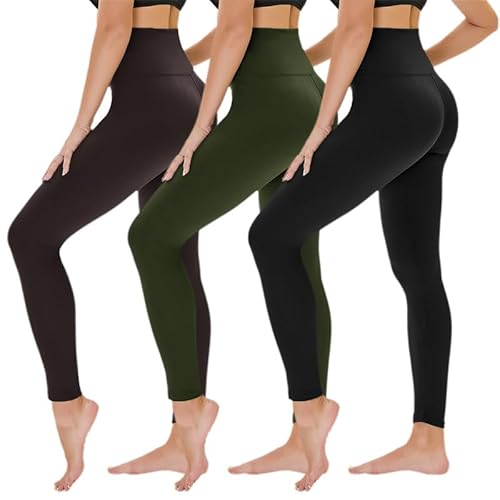 TNNZEET 3er Pack Leggings Damen High Waist Schwarz Leggins Blickdicht für Sport Gym(Schwarz/Armee Grün/Kaffee,S-M) von TNNZEET