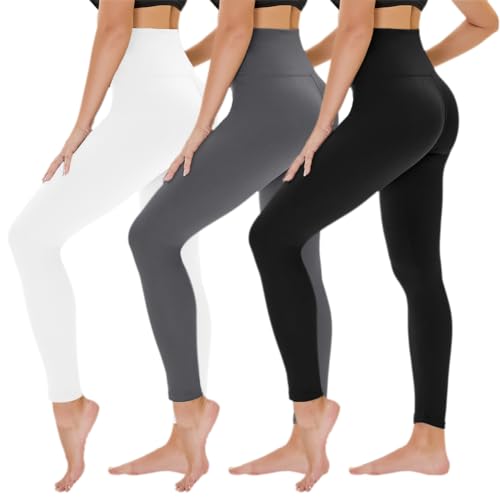 TNNZEET 3er Pack Leggings Damen High Waist Schwarz Leggins Blickdicht für Sport Gym(Schwarz/Dunkelgrau/Weiß,L-XL) von TNNZEET