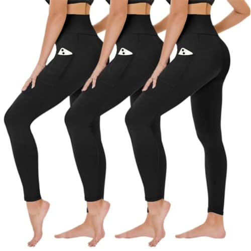 TNNZEET 3er Pack Leggings Damen High Waist Schwarz Leggins Blickdicht für Sport Gym(Schwarz/Schwarz/Schwarz-mit Taschen,2XL) von TNNZEET