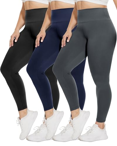 TNNZEET 3er-Pack Leggings mit hoher Taille für Damen, butterweiches Schwarz, Yogahose (2X, 3X, 4X), Schwarz / Marineblau / Grau, XX-Large von TNNZEET