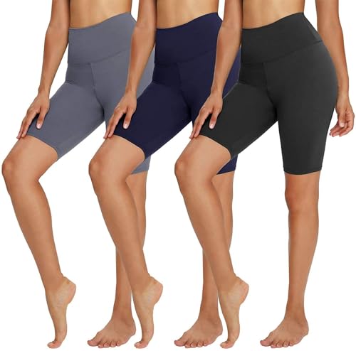 TNNZEET 3er Pack Radlerhose Damen High Waist Shorts Blickdicht Kurze Sporthose Leggings für Sport(1-Schwarz/Marineblau/Dunkelgrau, 2XL) von TNNZEET