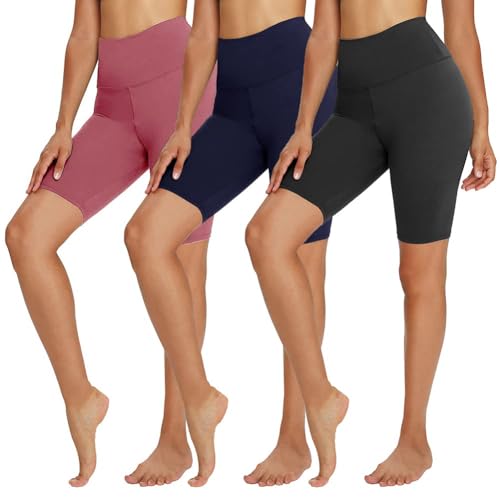 TNNZEET 3er Pack Radlerhose Damen High Waist Shorts Blickdicht Kurze Sporthose Leggings für Sport(1-Schwarz/Marineblau/Rosa,XXL) von TNNZEET