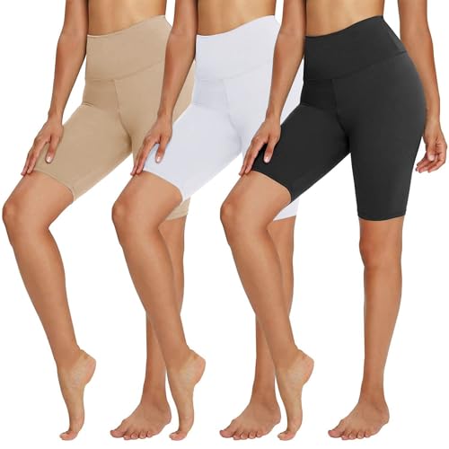 TNNZEET 3er Pack Radlerhose Damen High Waist Shorts Blickdicht Kurze Sporthose Leggings für Sport(1-Schwarz/Weiß/Beige, L-XL) von TNNZEET