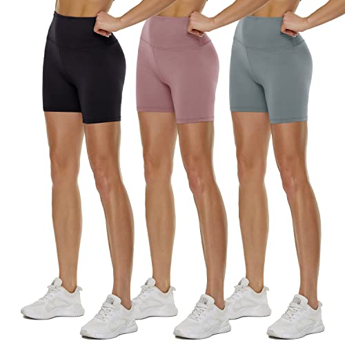 TNNZEET 3er Pack Radlerhose Damen High Waist Shorts Blickdicht Kurze Sporthose Leggings für Sport(Hellgrau/Hautfarbe/Schwarz, L-XL) von TNNZEET