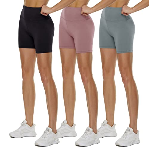 TNNZEET 3er Pack Radlerhose Damen High Waist Shorts Blickdicht Kurze Sporthose Leggings für Sport(Hellgrau/Hautfarbe/Schwarz, XXL) von TNNZEET