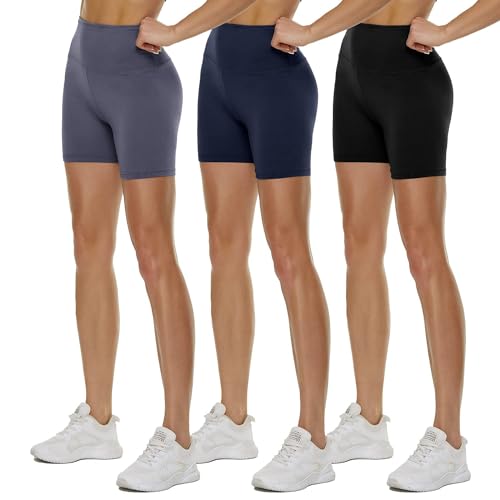 TNNZEET 3er Pack Radlerhose Damen High Waist Shorts Blickdicht Kurze Sporthose Leggings für Sport(Schwarz/Marineblau/Dunkelgrau, 2XL) von TNNZEET