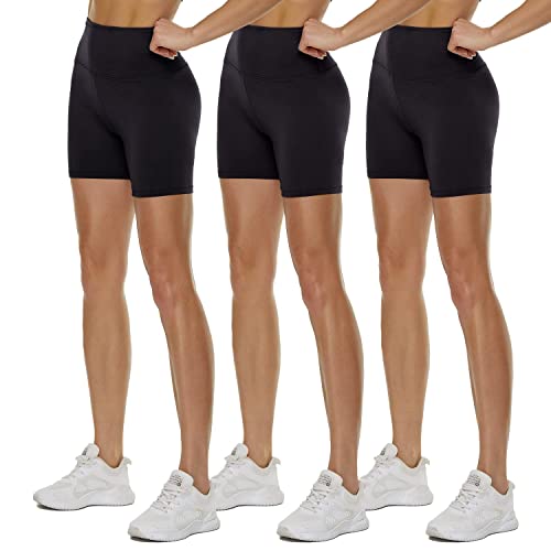 TNNZEET 3er Pack Radlerhose Damen High Waist Shorts Blickdicht Kurze Sporthose Leggings für Sport(Schwarz/Schwarz/Schwarz, 4XL) von TNNZEET