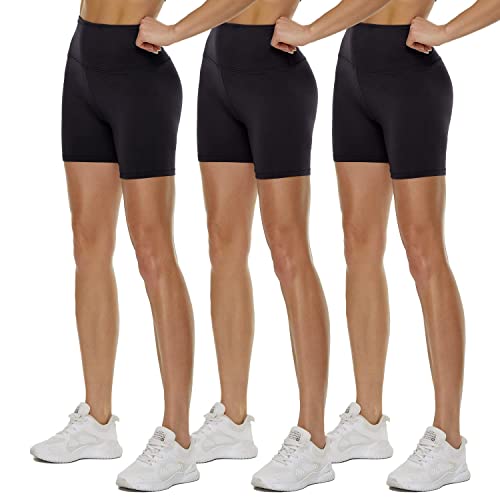 TNNZEET 3er Pack Radlerhose Damen High Waist Shorts Blickdicht Kurze Sporthose Leggings für Sport(Schwarz/Schwarz/Schwarz, S-M) von TNNZEET