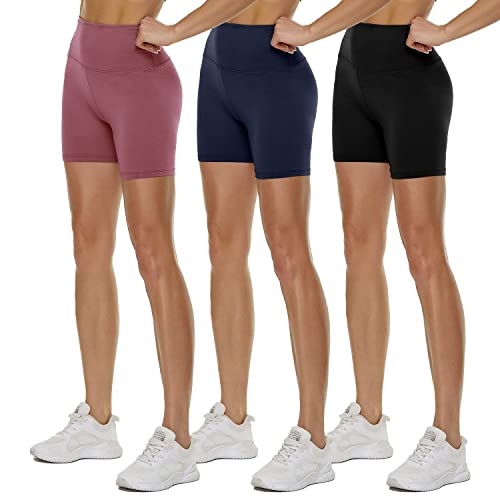 TNNZEET 3er Pack Radlerhose Damen High Waist Shorts Blickdicht Kurze Sporthose Leggings für Sport (Schwarz/Marineblau/Rosa,XXL) von TNNZEET