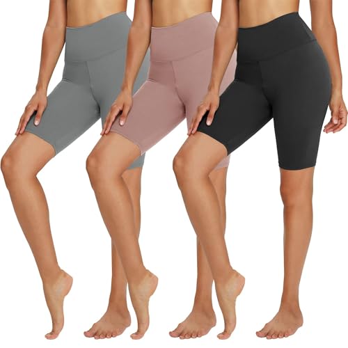 TNNZEET 3er Pack Radlerhose Damen High Waist Shorts Blickdicht Kurze Sporthose Leggings für Sport(1-Schwarz/Hautfarbe/Hellgrau, L-XL) von TNNZEET