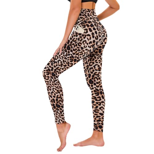 TNNZEET High Waist Leggings Damen Elastische Leggins Weiche Sporthose für Sport Gym,Leopard-1,L-XL von TNNZEET