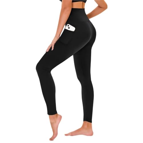 TNNZEET High Waist Leggings Damen Schwarz Leggins Blickdicht für Sport Gym, Schwarz mit Taschen,2XL von TNNZEET