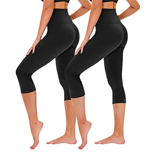 TNNZEET 3/4 Leggings Damen Capri Leggins für Sport, 7/8 Sporthose High Waist Sportleggings für Gym(Schwarz/Schwarz,L-XL) von TNNZEET