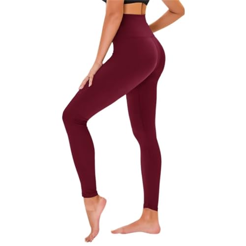 TNNZEET High Waist Leggings Damen Schwarz Leggins Elastische für Sport Gym,Weinrot,S-M von TNNZEET