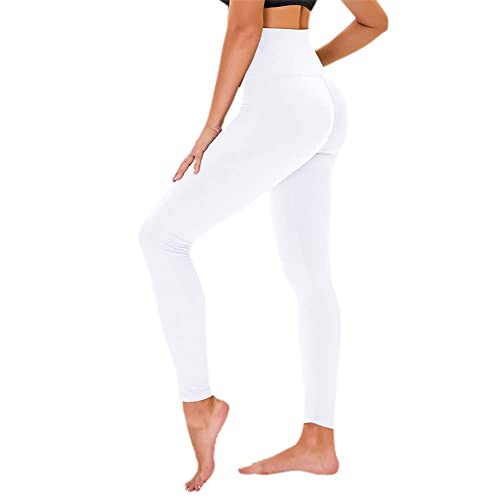 TNNZEET High Waist Leggings Damen Schwarz Leggins Elastische für Sport Gym,Weiß,L-XL von TNNZEET