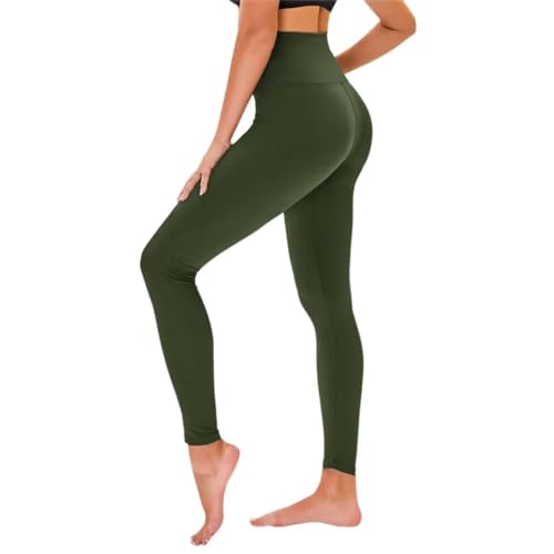 TNNZEET High Waist Leggings Damen Schwarz Leggins Elastische für Sport Gym,Armee grün,S-M von TNNZEET