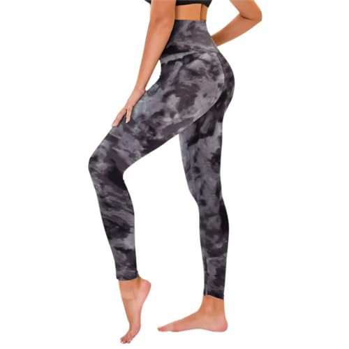 TNNZEET High Waist Leggings Damen Schwarz Leggins Elastische für Sport Gym,Bedruckter Tie-Dye,L-XL von TNNZEET