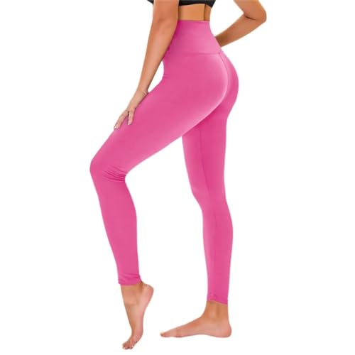 TNNZEET High Waist Leggings Damen Schwarz Leggins Elastische für Sport Gym,Kräftiges Rosa,L-XL von TNNZEET