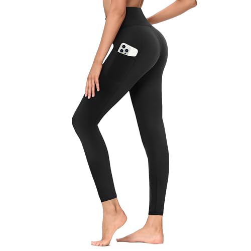 TNNZEET Leggings Damen High Waist mit Taschen Sporthose Blickdicht Sportleggins Lang Weiche Yogahose Elastische Hosen Sport Gym Laufhose(Schwarz,4XL) von TNNZEET