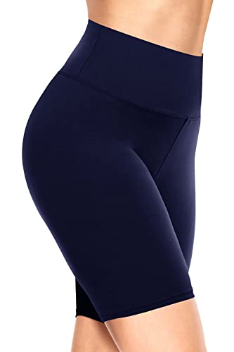 TNNZEET Radlerhose Damen Hohe Taille Kurze Sporthose Blickdicht Shorts für Yoga Gym (Marineblau,L-XL) von TNNZEET