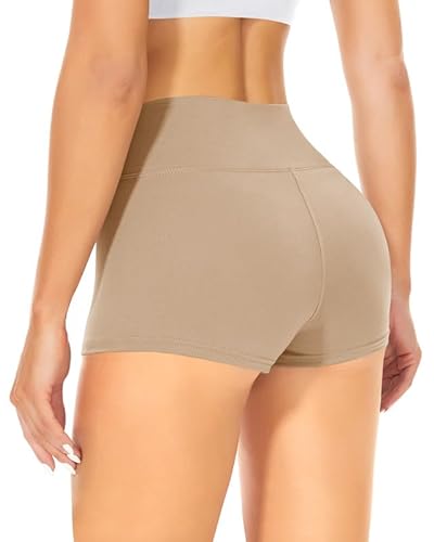 TNNZEET Radlerhose Damen Hohe Taille Shorts Bauchweg Kurze Sporthose Hotpants für Yoga Gym (Beige,XS) von TNNZEET