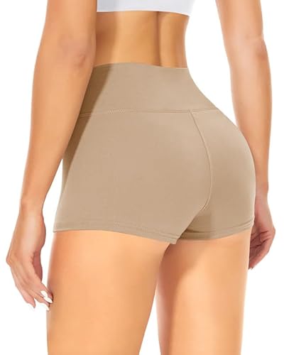 TNNZEET Radlerhose Damen Hohe Taille Shorts Bauchweg Kurze Sporthose Hotpants für Yoga Gym (Beige,XXL) von TNNZEET