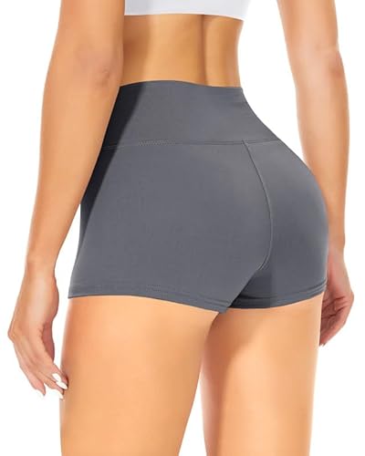 TNNZEET Radlerhose Damen Hohe Taille Shorts Bauchweg Kurze Sporthose Hotpants für Yoga Gym (Dunkelgrau,L-XL) von TNNZEET