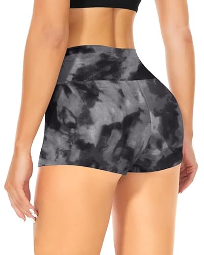 TNNZEET Radlerhose Damen Hohe Taille Shorts Bauchweg Kurze Sporthose Hotpants für Yoga Gym (Schwarz Tie-dye,XS) von TNNZEET