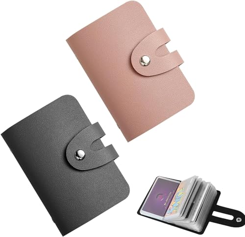 TNSLAND 2 Stuck Kreditkartenetui Herren und Damen Set, Leder mit 26 Karten Portemonnaie Cardholder Kartenetui Herren, Card Sleeves für Kreditkarte und RFID Schutz, Schwarz, Rosa von TNSLAND