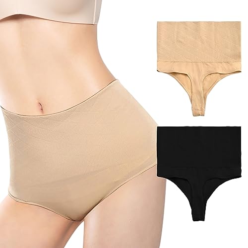 TNSLAND Bauchweg Unterhose Shapewear Damen 2 Stück Miederhose String Bauch Weg Unterhosen Hohe Taille Shape Slip Stark Formend Unterwäsche Hose Miederhosen Extra Stark Body Shaper Hose (M) von TNSLAND