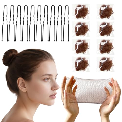 TNSOYCA 20 Stück Unsichtbare Haarnetz mit 10 Stück Haarnadeln, 50 cm Ballett Haarnetz,Set für Frauen, Mädchen, Balletttänzer, Krankenschwester (Braun) von TNSOYCA
