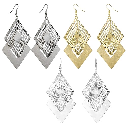 TNSRAY 3 Paar Tropfen Ohrringe für Damen Mädchen, Punk Gold Ohrringe Damen Goldene Statement Ohrringe Große Geometrische Ubertriebene Modeschmuck Ohrringe Sonne Einfache Ovale Creolen Hippie Ohrringe von TNSRAY