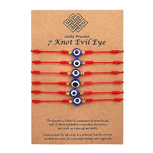 TNSRAY Böser Blick Schnur Armbänder, 6 Stück Böser Blick Armband Evil Eye Kabbalah 7 Knoten Rote Seil-Armbänder nazar Amulett Verstellbare viel Glück Freundschaft Armband Geschenk-Set für Damen Männer von TNSRAY